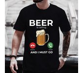 Camiseta para hombre con la frase  Beer Is Calling I Must Go , camisetas gráficas estampadas, ropa urbana de gran tamaño, ropa divertida para hombre, camisetas de manga corta de verano S beige