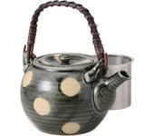 Olla de barro Hasami con esmalte verde y estampado de lunares, 5 piezas, acero inoxidable, 73614 N.°. (con colador)