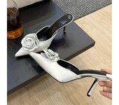 Aneikeh Diseñador flor punta estrecha mujeres bombas zapatillas moda fino tacones altos zapatos mula señoras diapositiva 35 negro