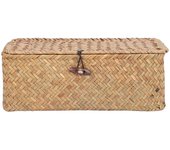 Cesta de almacenamiento de algas marinas naturales, cesta rectangular tejida con tapa, organizador de escritorio L
