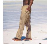 Pantalones de lino transpirables de verano para hombre, ligeros, para yoga, playa, algodón, lino, pantalones de color sólido, sueltos, casuales M negro