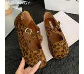 Zapatos de baile de ballet de leopardo para mujer, zapatos planos de gamuza poco profundos Mary Jane, zapatos de vestir de tendencia de otoño 2024, nuevos zapatos casuales cómodos para mujer 35 negro