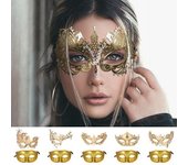 Máscara de mascarada con diseño de hierro ahuecado, brillante, con diamantes de imitación, estilo retro, magníficos accesorios de cosplay, máscara de metal para fiesta de disfraces de Venecia, color negro A