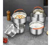 Vaporera de acero inoxidable de 2-4 l, accesorios para olla instantánea, olla arrocera de cocina, rejilla de vapor, cesta de drenaje con mango de silicona