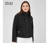 ZIAI 2023 chaqueta de entretiempo para mujer, chaqueta corta con capucha extraíble con cremallera, abrigo informal fino de algodón, chaqueta de moda para mujer, ZM-20381 de primavera 2023 XS negro