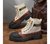 Botas para hombre 2024 nuevas botas de trabajo al aire libre de estilo británico de caña alta, botas deportivas antideslizantes cómodas con cordones y suela gruesa a la moda 39 caqui