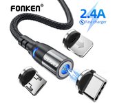 Fonken-Cable magnético tipo c para Xiaomi Redmi Note 8 Pro, Cable de carga rápida USB para Samsung, Cable Micro USB para iPhone Only Micro USB Plug