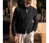 Chaqueta de ante de color liso con cuello alto y manga larga para hombre, bolsillos con cremallera de doble punta, corte entallado. S negro