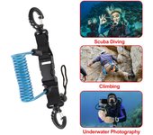 Cable de bobina en espiral, linternas de cámara antipérdida, correa de seguridad para buceo, snorkel, surf, kayak azul