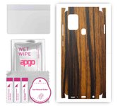apgo Protective Skin Sticker for the back+sides compatible with Samsung Galaxy A21s, Full Wrap Film, Foil, Vinyl - Pattern Tigerwood
