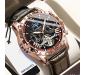 Reloj mecánico Tourbillon de lujo de marca famosa para hombre, resistente al agua, luminoso, con fecha y semana, de cuero, hueco.