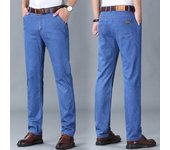 Pantalones vaqueros de seda de hielo de sección ultrafina, pantalones de verano para hombre, de color claro, holgados, para hombre de mediana edad, de negocios, pantalones de ocio elásticos 28 azul claro
