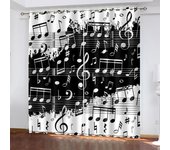Cortina fina con diseño de arte clásico en blanco y negro con notas de instrumentos de piano, 2 piezas, para sala de estar y dormitorio 100W130H(CM)40x51in&Rod Pocket