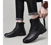Botas de nieve gruesas para hombre, botas de invierno retro cálidas, cómodas, antideslizantes, de gran tamaño, con cordones, botas de felpa con aislamiento a la moda para hombre 38