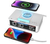 Reloj despertador Digital con espejo LED multifuncional, reloj electrónico de escritorio con luz ambiental RGB blanco