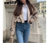 GMXIA Chaquetas y abrigos con cuello tipo POLO de manga larga para otoño e invierno con estampado de Color sólido informal vintage para mujer XS caqui