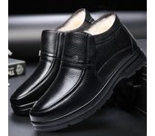 Zapatos de invierno de talla grande de cuero y terciopelo para hombre, botas altas de lana cálidas de terciopelo 35 negro