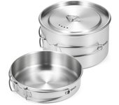 TOMSHOO Juego de utensilios de cocina para acampar, 2 uds., olla de acero inoxidable, juego de cocina con asas plegables de malla plata