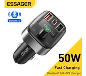 Essager-cargador de coche USB de 50W para teléfono, transmisor FM, Bluetooth 5,0, Kit de manos libres para coche, reproductor MP3, carga rápida, cargador de teléfono para coche negro
