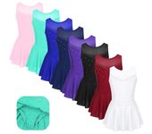 Vestido de patinaje sobre hielo para niñas, sin mangas, con diamantes de imitación brillantes, vestido de leotardo de danza y gimnasia 5-6 Years púrpura