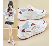 Zapatillas de running para mujer, zapatillas ligeras con plataforma gruesa y sin cordones, cómodas y casuales para caminar, zapatillas de tenis transpirables con cordones 35 rojo