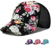 Protector solar Rosa Estampado floral Gorra de béisbol Gorras de malla deportivas Sombreros de golf casuales transpirables Sombrero Snapback negro