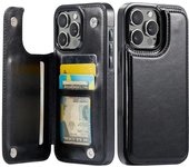 Funda de piel sintética con soporte para tarjetas, cierre magnético doble y resistente a prueba de golpes para iPhone 16, 15, 14, 13, 12 y 11 Pro Max. For iPhone 15 Pro