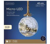 bombilla cristal 40 microleds con cuerda luz blanco calido 40 lm  ø20x80cm