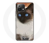 Coque pour Xiaomi Mi 11 Lite Chat Siamois Noir et blanc Yeux Bleus