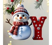 Adorno navideño de muñeco de nieve con 26 letras de la A a la Z, adorno navideño plano en 2D, colgante festivo de muñeco de nieve para árbol de Navidad, decoración de coche y jardín D