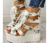 Zapatos de mujer Zapatos de verano Sandalias de mujer Cordones de plataforma Tacones altos Zapatos casuales 34 negro