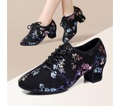 Zapatos de baile para mujer, salón de baile latino, moderno, zapatos de baile de tango, jazz, botas cortas para niñas/damas, cuadrados 34 negro