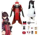 Disfraz de Beidou para Cosplay, disfraz de Beidou para mujer, disfraz rojo negro, vestido de Halloween, conjunto completo de capa XS-(Full set+wig)