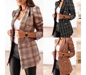 Chaqueta de traje cruzada de manga larga con cuello estampado para mujer de otoño e invierno XXXL negro