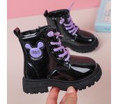 Botas de cuero para niños, nuevas botas individuales para niñas, botas medianas para niños pequeños 22 negro