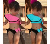 Traje de baño de dos piezas para niñas de 0 a 3 años, traje de baño para niños con lazo con volantes, Bikini deportivo para deportes acuáticos, ropa de baño para playa con hombros 80 azul cielo
