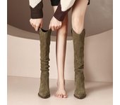 Zapatos de invierno para mujer, botas hasta la rodilla sin cordones, zapatos de mujer con tacón cuadrado y tacón medio, botas plisadas para mujer 35