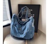 Bolso de hombro de mezclilla, bolso cruzado para mujer, bolso de mano de gran capacidad para estudiantes azul oscuro