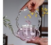 Tetera de vidrio de mariposa rosa para hervir té, preparar té, tetera eléctrica de cerámica, tetera de vidrio, tetera resistente a altas temperaturas, a prueba de explosiones 700ml
