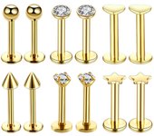 16G Barra de labio de acero Anillos Labret Tragus Stud Piercing Joyería Plata oro rosa