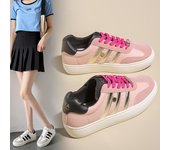 Zapatillas de deporte de plataforma casual para mujer, zapatos ligeros de cuero de PU para caminar, antideslizantes, con cordones, cómodos zapatos deportivos de tenis para mujer, zapatos clásicos para correr 35 color rosa