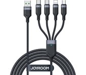 Joyroom S-A18 4-in-1 Multi-Use Charging Cable, USB-A to USB-C/USB-C/Lightning/micro USB, 1.2m, Black
