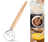 Batidor de masa danés de acero inoxidable, batidor manual, batidor de huevos, barra de pastelería con mango de madera, herramientas para hornear, 1 ud. 1pc