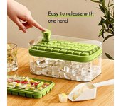 Bandeja con molde para cubitos de hielo de silicona de 32 rejillas con tapa, pala, caja de almacenamiento, quitar con un clic, máquina para hacer hielo, herramientas para cócteles de whisky DIY blanco