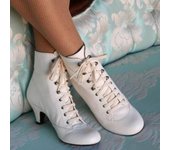 Botas victorianas de cuero con punta redonda para mujer, botines rústicos con cordones Steampunk, botas de tacón bajo, botines Vintage, botas vaqueras EUR 35 blanco