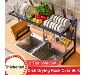Estante de secado de platos de cocina de 2 niveles, 65/85CM, sobre fregadero, escurridor de platos de acero inoxidable, organizador, estante de secado 85CM