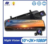 Cámara Dvr para coche E-ACE, pantalla táctil de 10 pulgadas, transmisión de espejo retrovisor, cámara de salpicadero, grabadora de vídeo 1080P, compatible con vista trasera Single lens