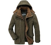 Abrigo de algodón grueso para hombre, con capucha, multibolsillos, informal, de negocios, para invierno M marrón
