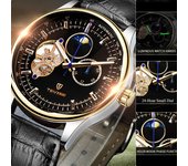 Reloj mecánico automático para hombre, con tourbillon, esfera hueca, ventana de fase lunar de 24 horas, resistente al agua, noctilucente, de moda para hombre. blanco