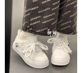 Zapatillas de deporte para mujer, zapatos de moda, tendencia de primavera, zapatillas planas informales, nueva moda para mujer, zapatos de plataforma vulcanizados blancos cómodos 35 blanco